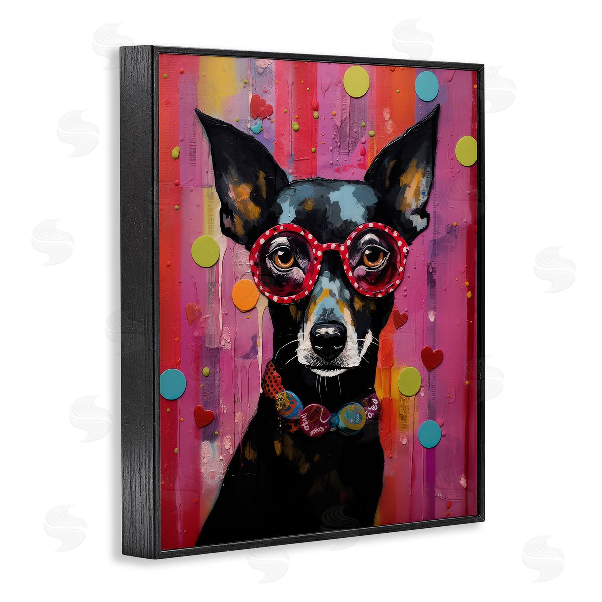 LSR Design Studio Dobermann Dog with Glasses Black Framed Giclee Wall Art Print