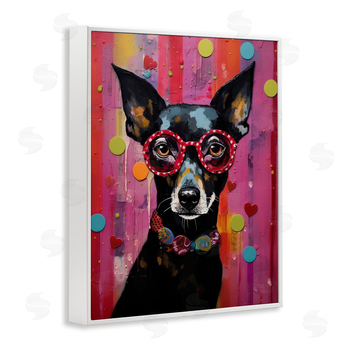 LSR Design Studio Dobermann Dog with Glasses White Framed Giclee Wall Art Print