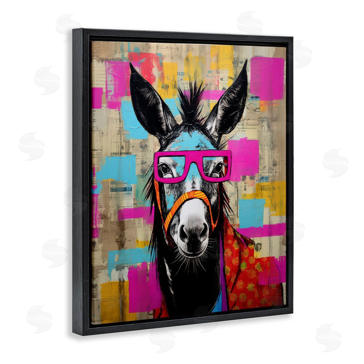 LSR Design Studio Quirky Spectacle Donkey Black Floating Frame Canvas Wall Art Print