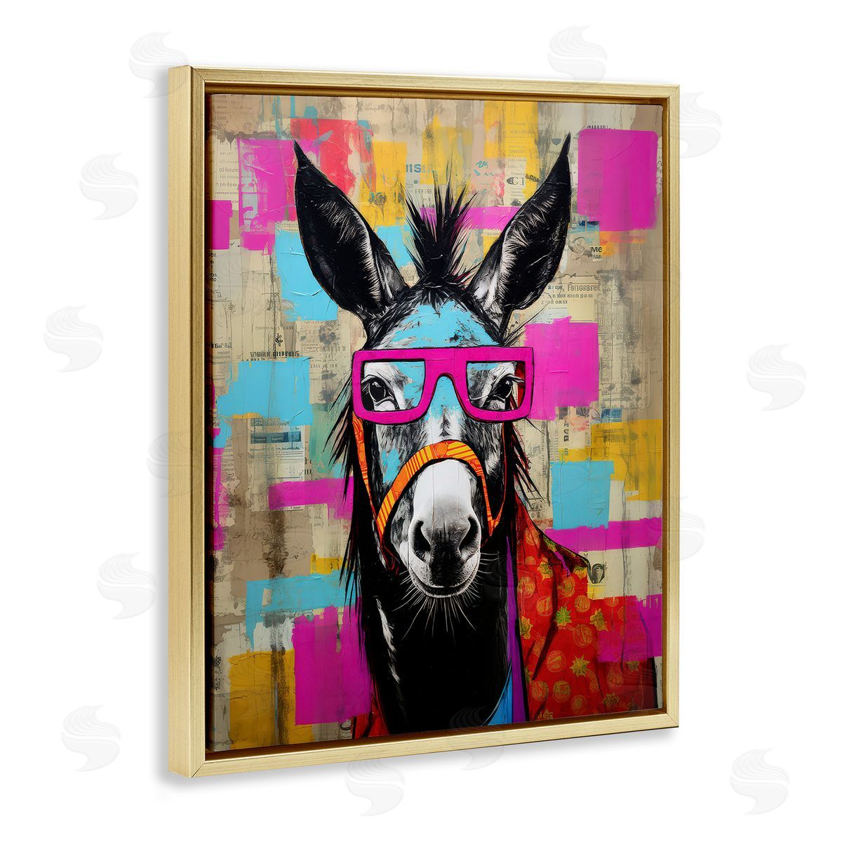 LSR Design Studio Quirky Spectacle Donkey Gold Floating Frame Canvas Wall Art Print