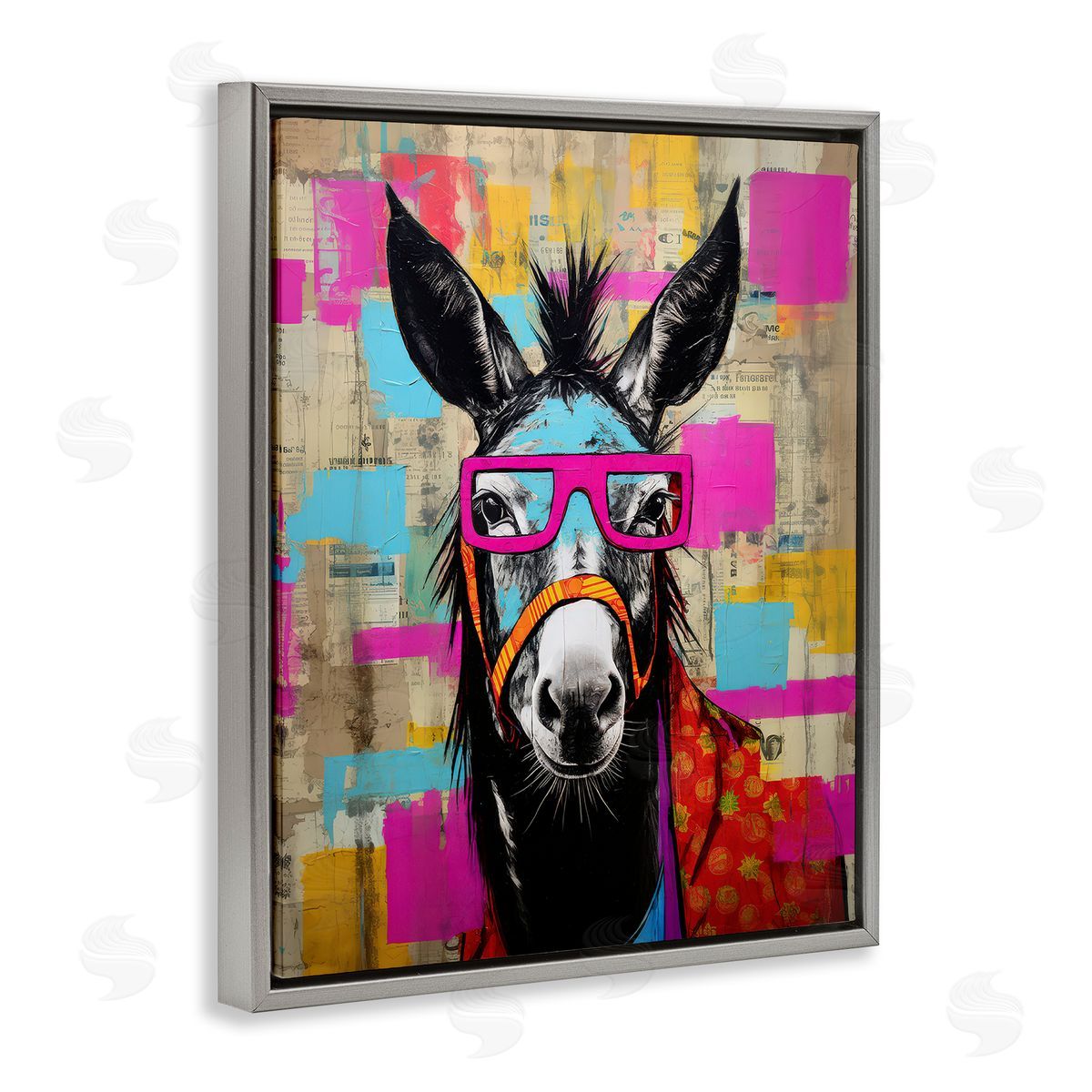LSR Design Studio Quirky Spectacle Donkey Gray Floating Frame Canvas Wall Art Print
