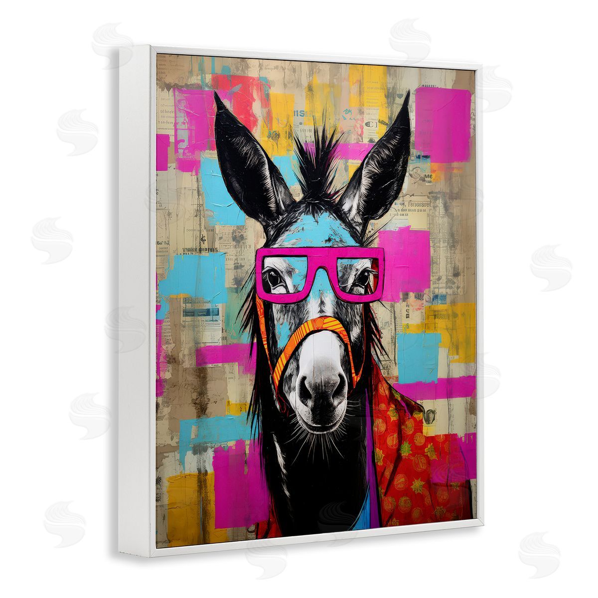 LSR Design Studio Quirky Spectacle Donkey White Framed Giclee Wall Art Print