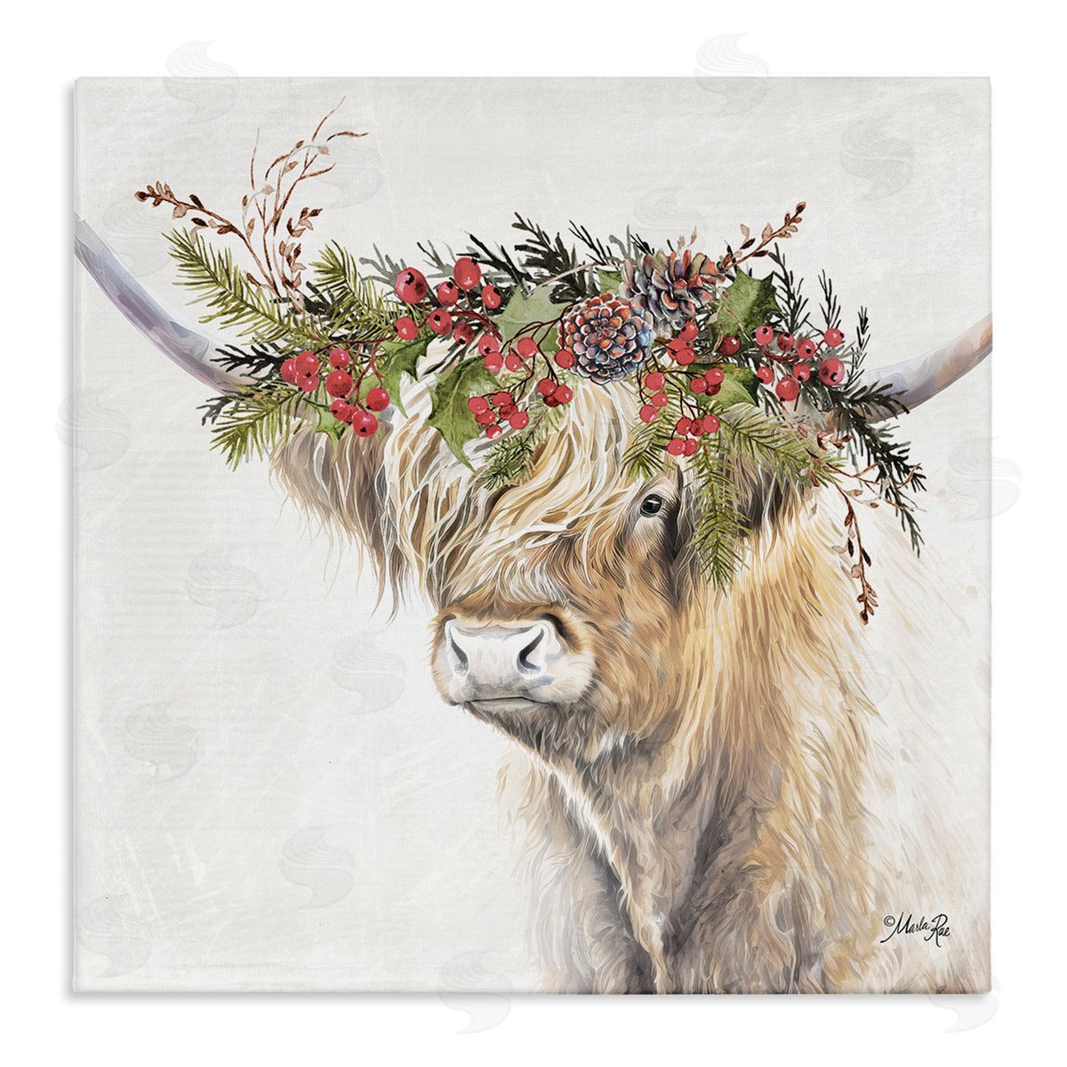 Cattle with Seasonal Berries Canvas Wall Art, Home Decor by Marla Rae