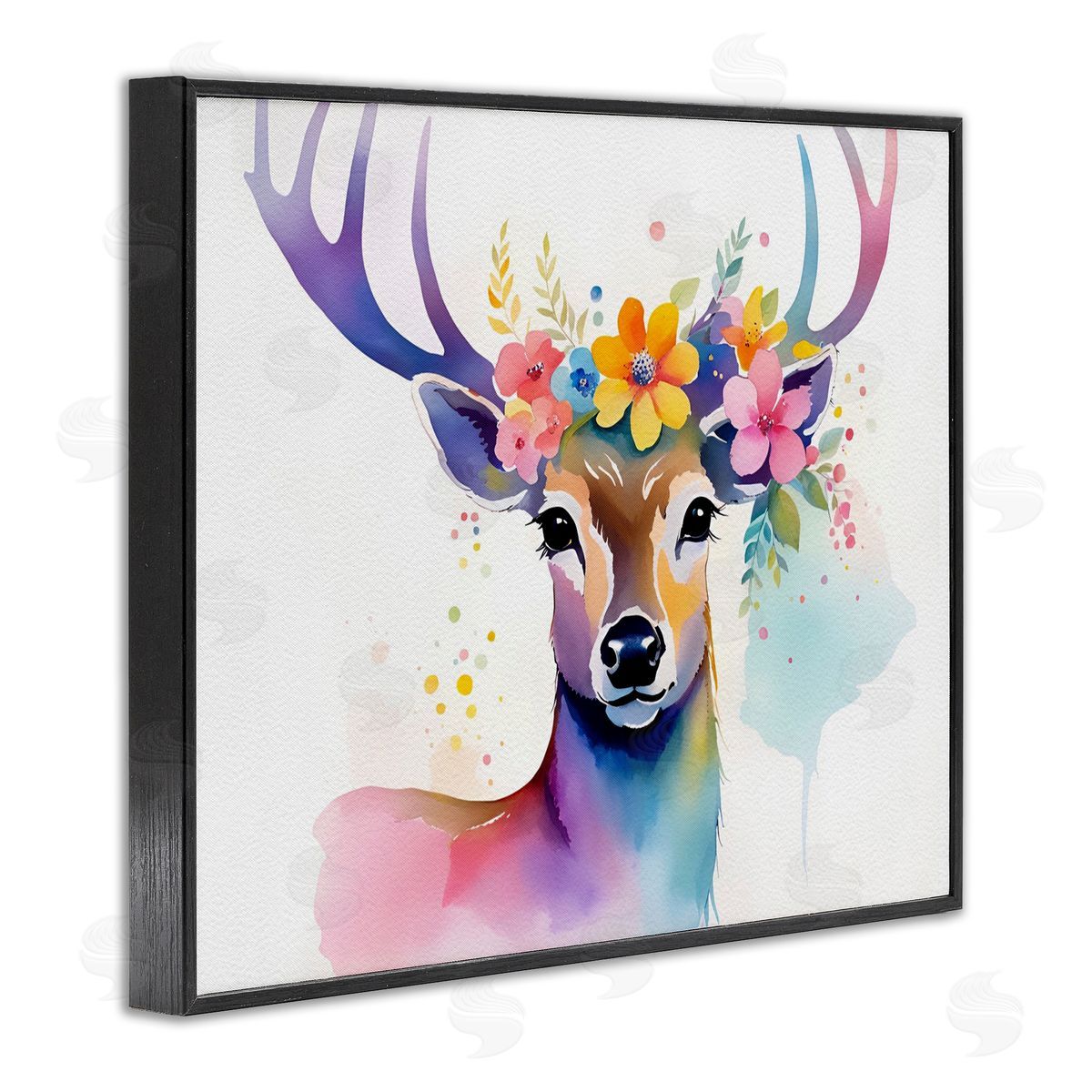 Floral Garland Deer Black Frame Print Wall Art, Home Decor by Amber Clarkson