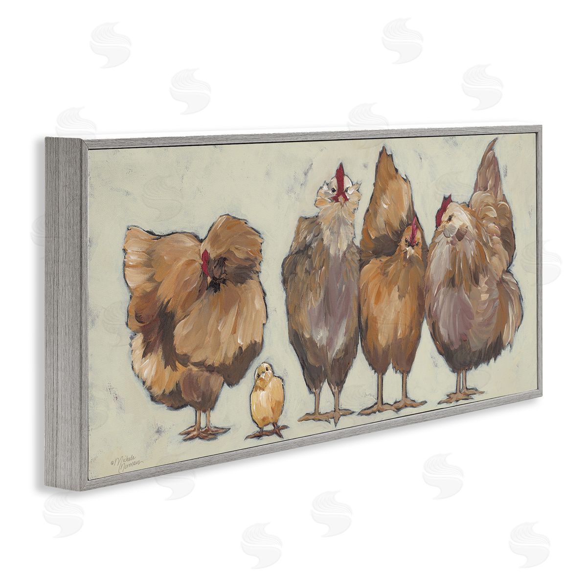 Brown Hens and Chick Grey Frame Print Wall Art, Home Decor by Michele Norman