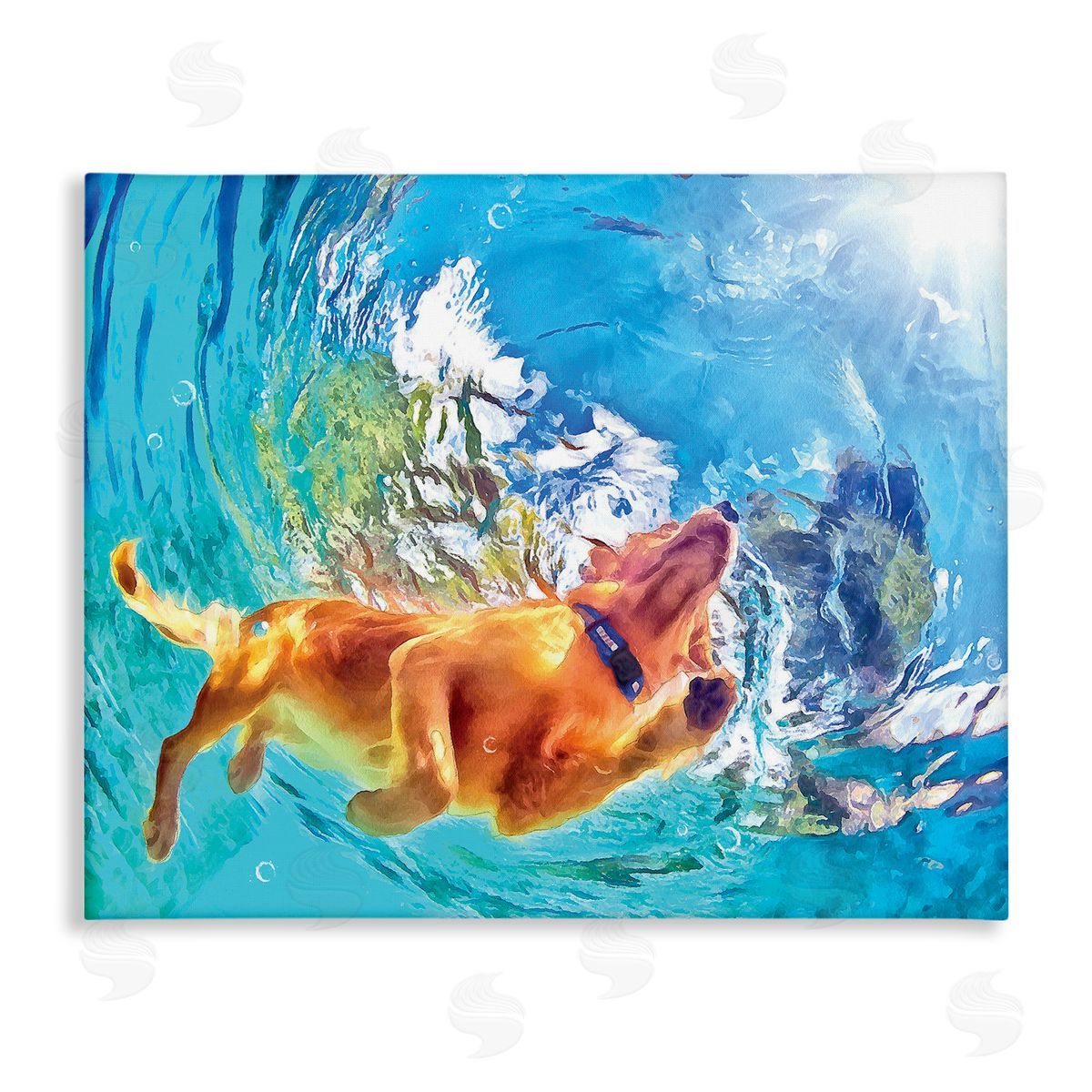 Underwater Swimming Dog Canvas Wall Art, Home Decor by Masey St. Studios