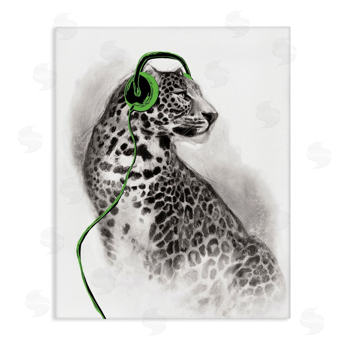 Cheetah with Headphones Canvas Wall Art, Home Decor by Masey St. Studios