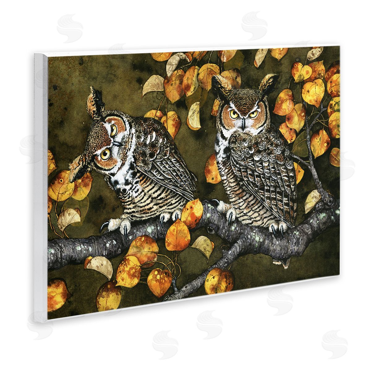 Inquisitor Owls Autumn Branch Wood Plaque Wall Art, Home Decor by Maggie Vandewalle