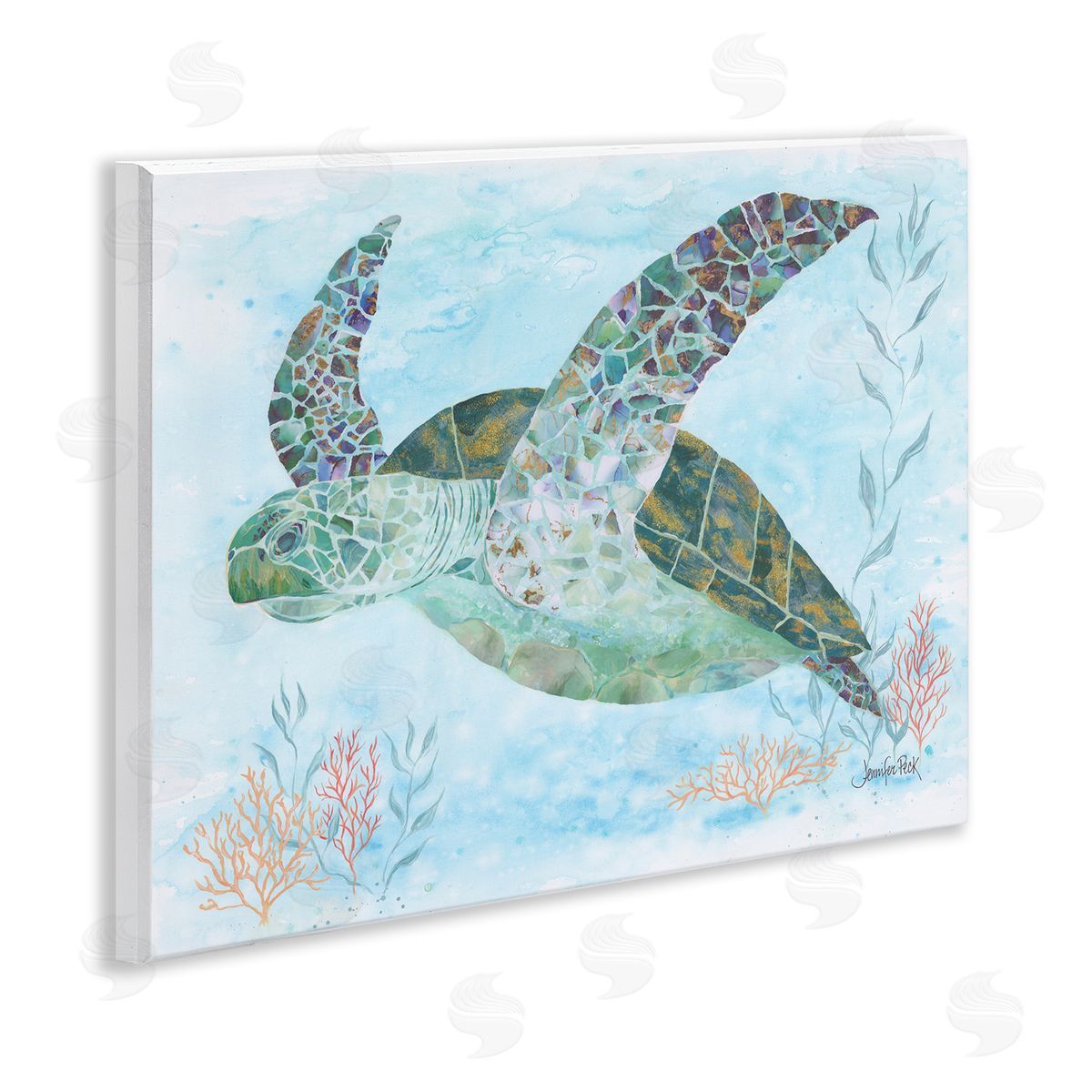 Mosaic Tortoise Underwater Wood Plaque Wall Art, Home Decor by Jennifer Peck