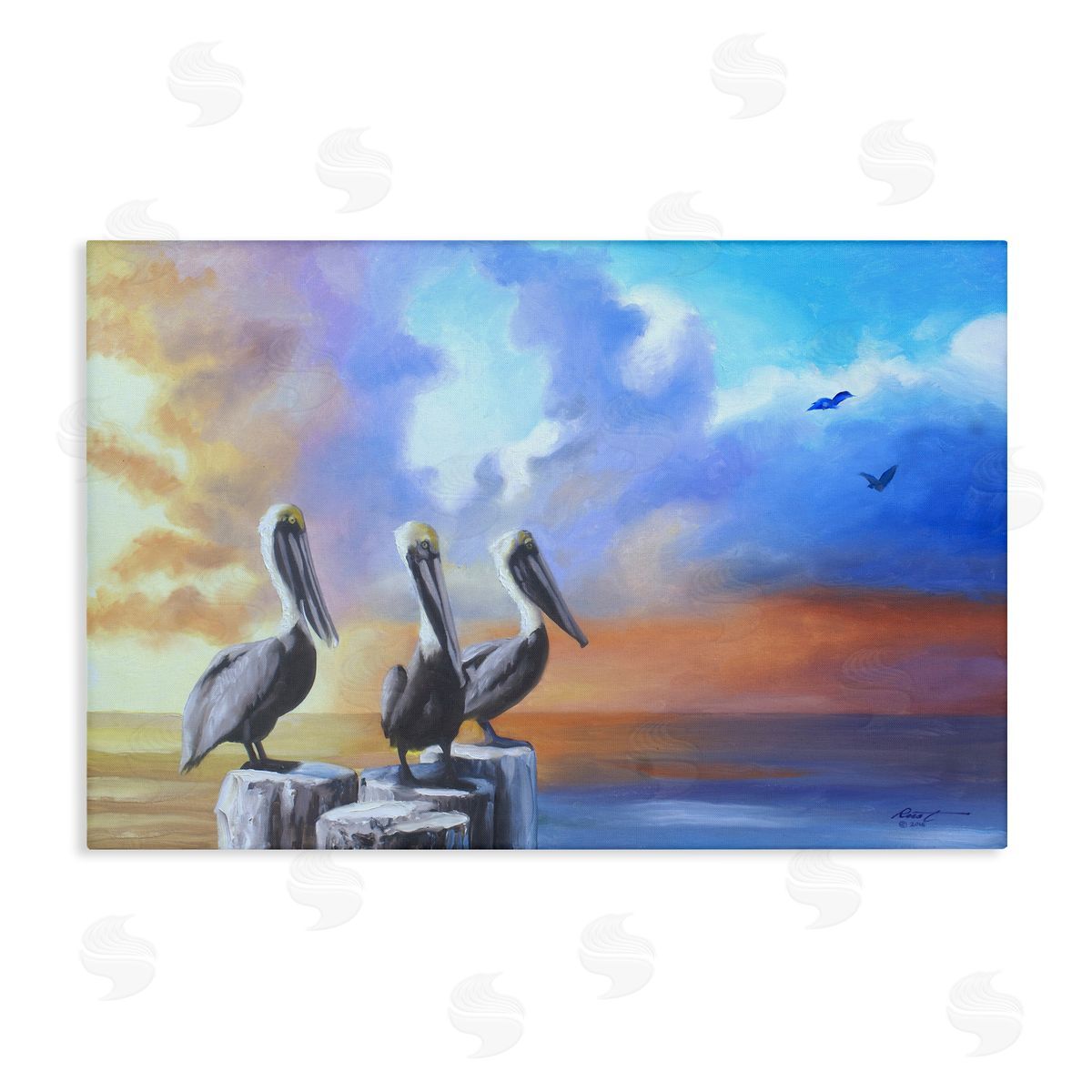 Vivid Pelican Trio Canvas Wall Art, Home Decor by D. Rust