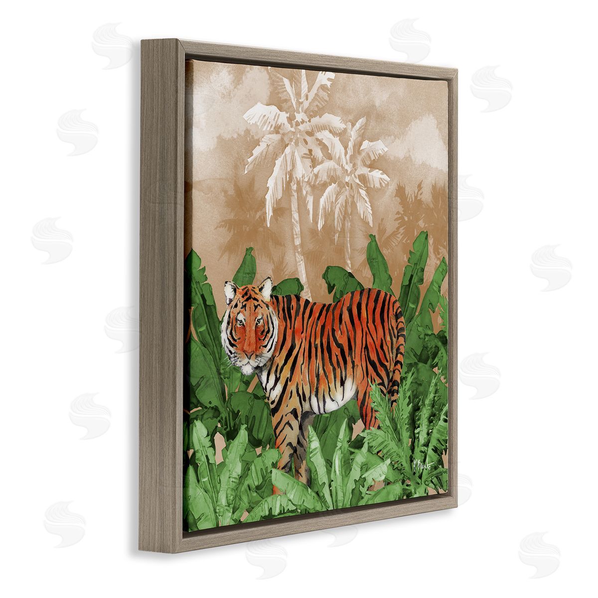 Jungle Life Tiger Brown Floating Frame Canvas Wall Art, Home Decor by Paul Brent