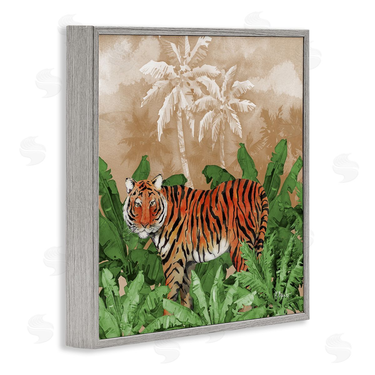 Jungle Life Tiger Grey Frame Print Wall Art, Home Decor by Paul Brent