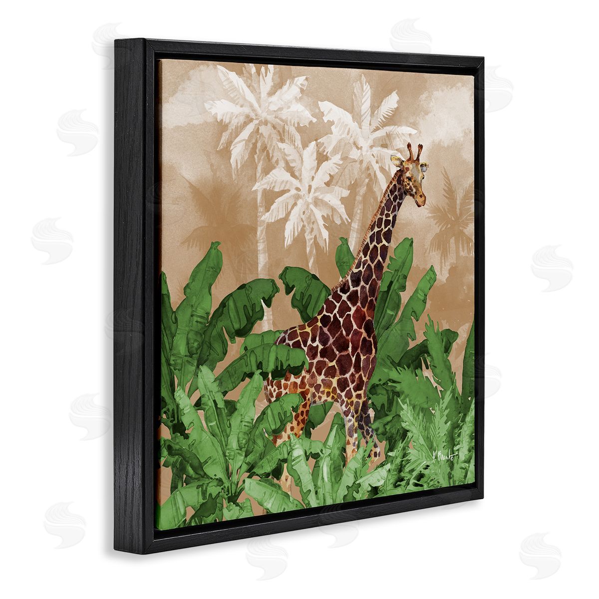 Jungle Life Giraffe Black Floating Frame Canvas Wall Art, Home Decor by Paul Brent