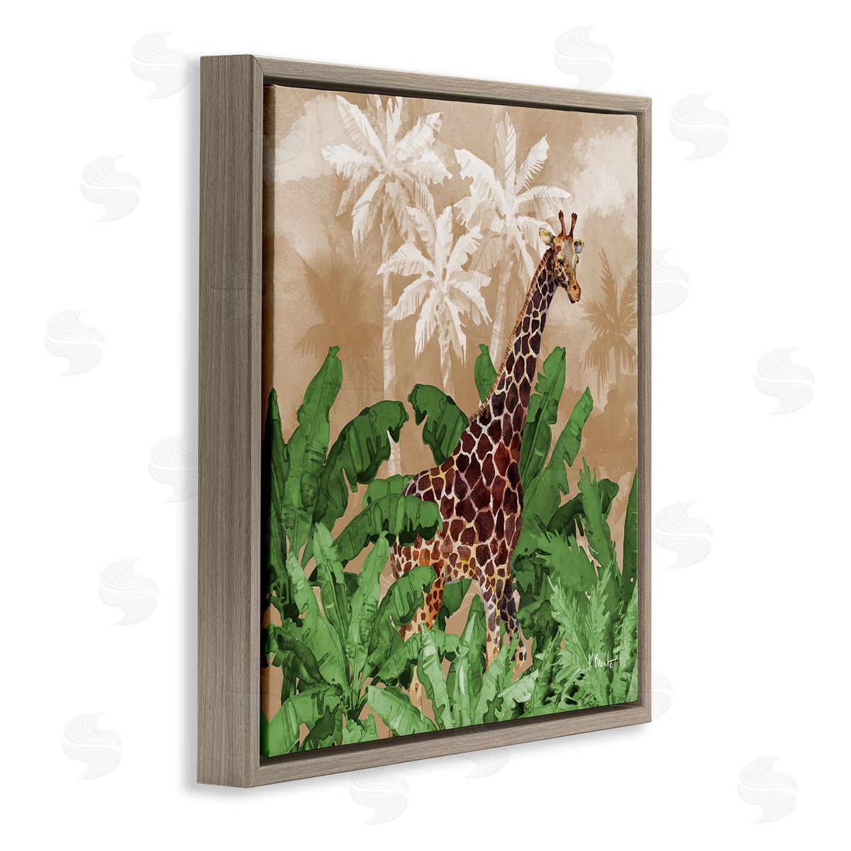 Jungle Life Giraffe Brown Floating Frame Canvas Wall Art, Home Decor by Paul Brent