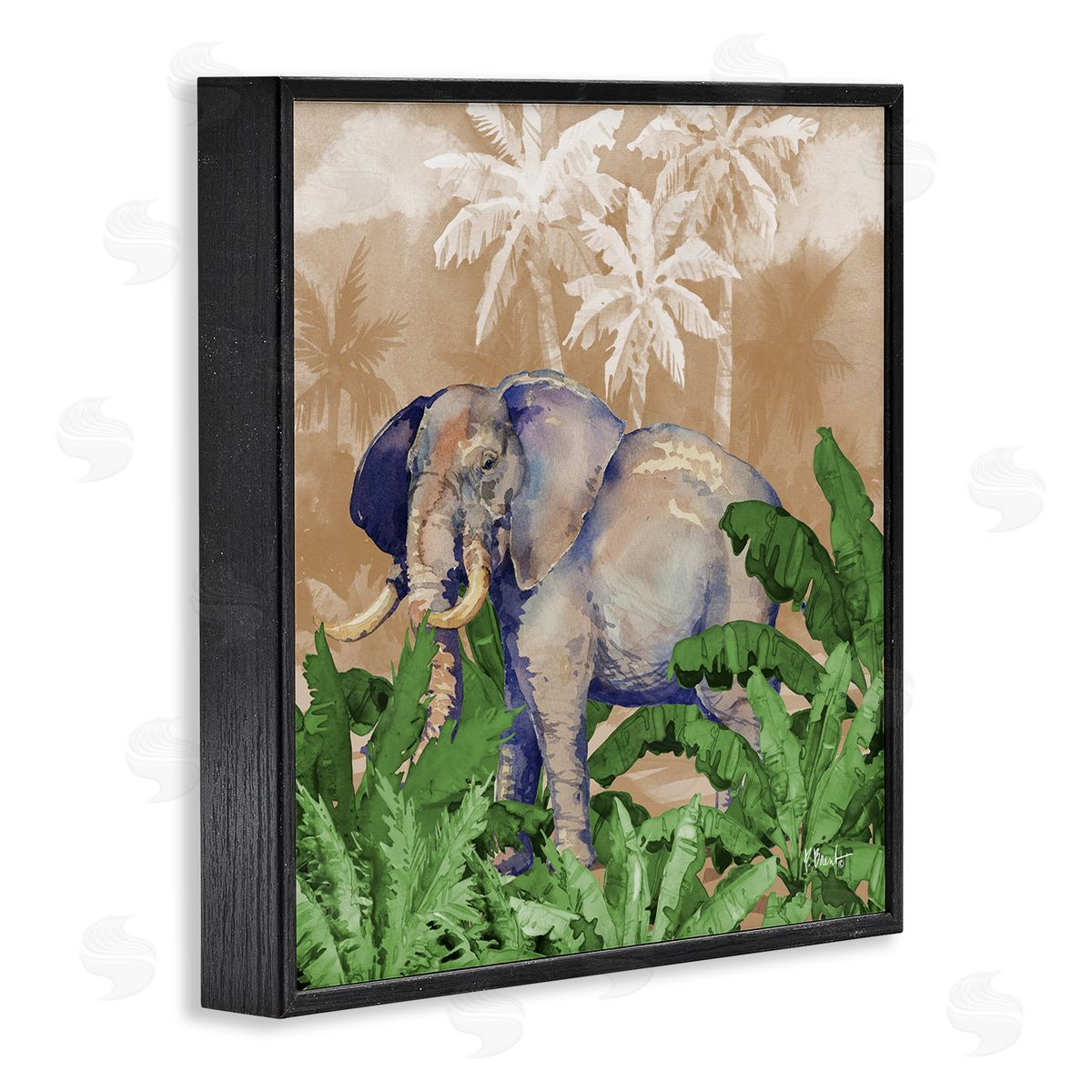 Jungle Life Elephant Black Frame Print Wall Art, Home Decor by Paul Brent