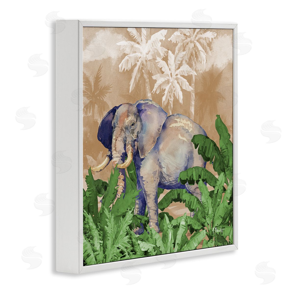 Jungle Life Elephant White Frame Print Wall Art, Home Decor by Paul Brent