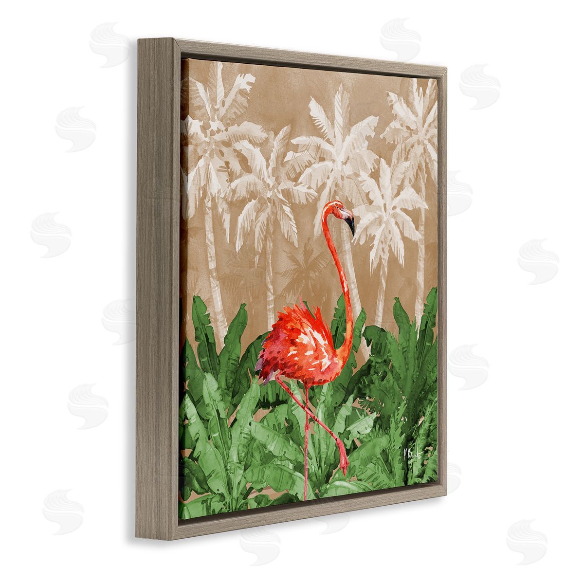 Jungle Life Flamingo Brown Floating Frame Canvas Wall Art, Home Decor by Paul Brent