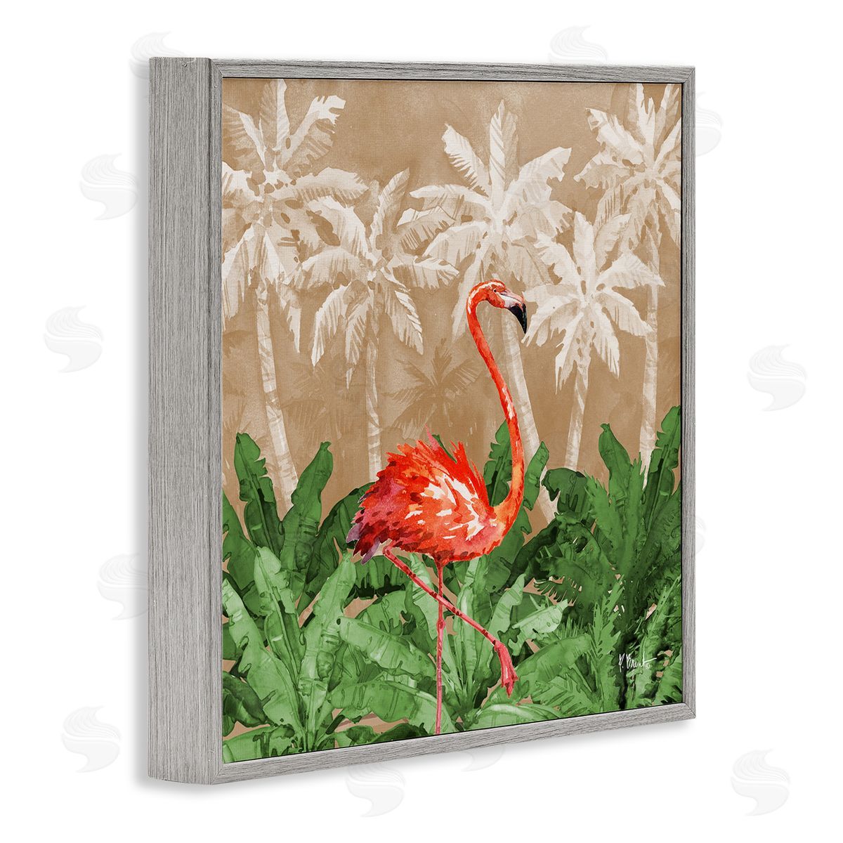 Jungle Life Flamingo Grey Frame Print Wall Art, Home Decor by Paul Brent