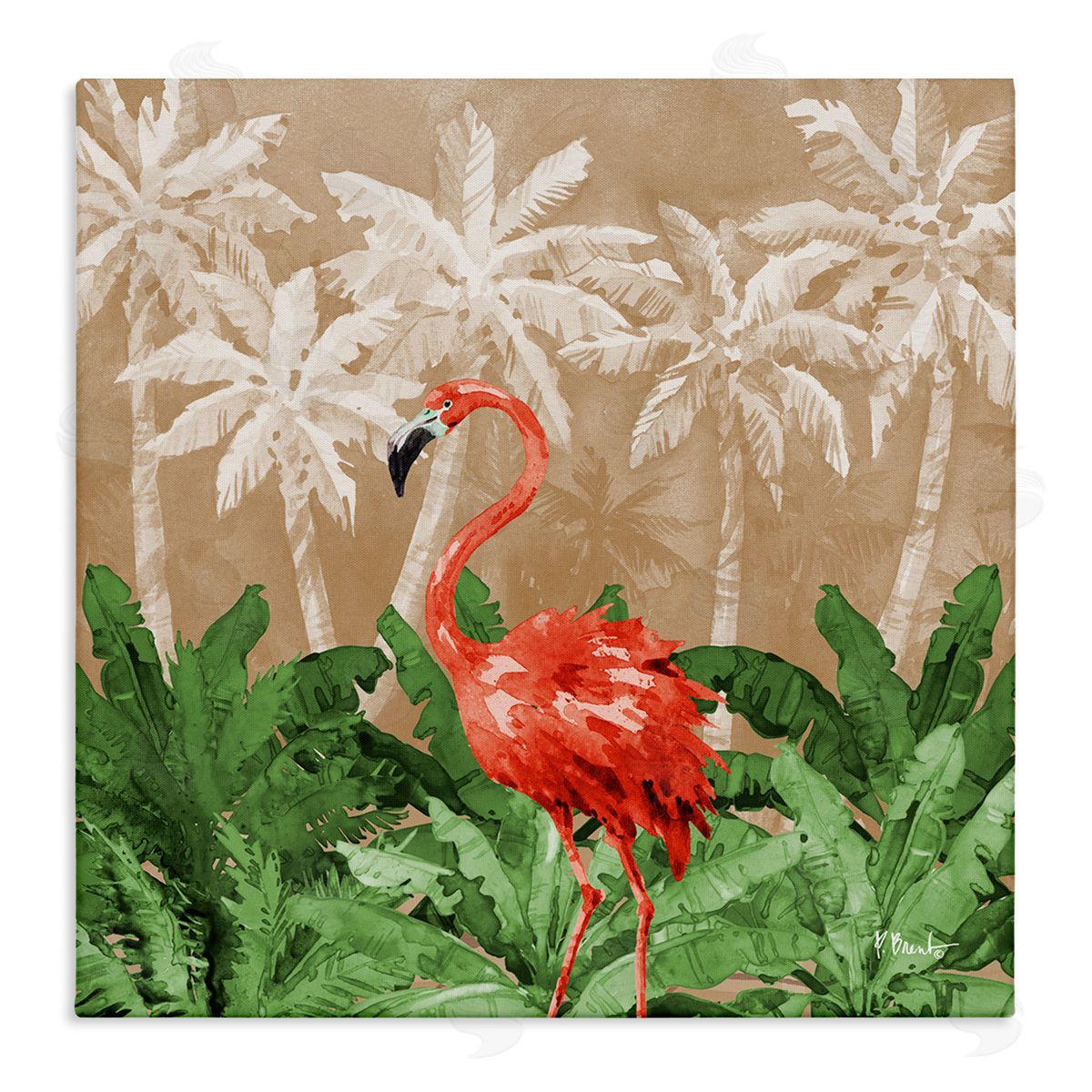 Flamingo Jungle Scenery Canvas Wall Art, Home Decor by Paul Brent