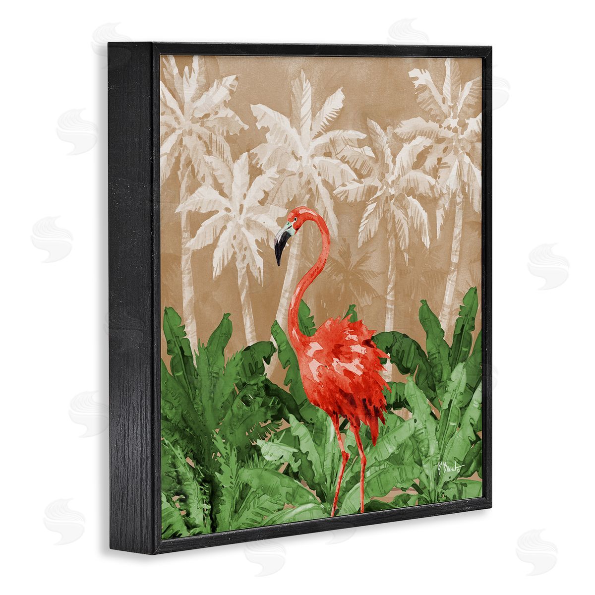 Flamingo Jungle Scenery Black Frame Print Wall Art, Home Decor by Paul Brent
