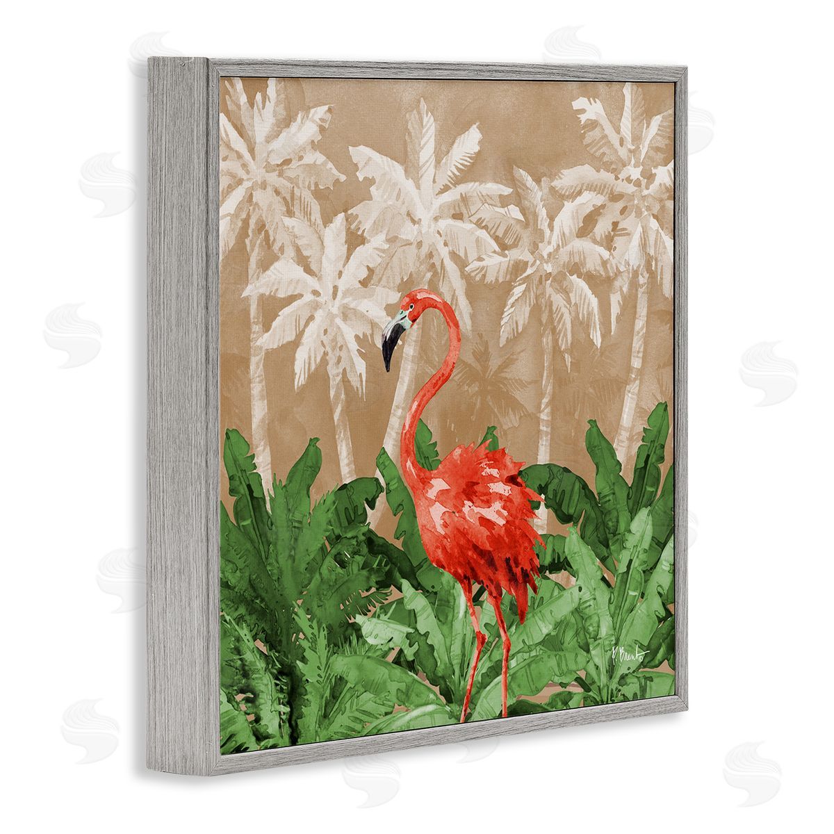 Flamingo Jungle Scenery Grey Frame Print Wall Art, Home Decor by Paul Brent