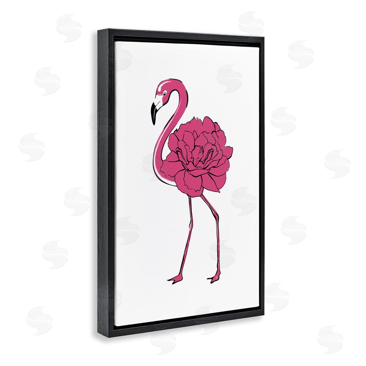 Flamingo Rose Petal Body Black Floating Frame Canvas Wall Art, Home Decor by Martina Pavlova