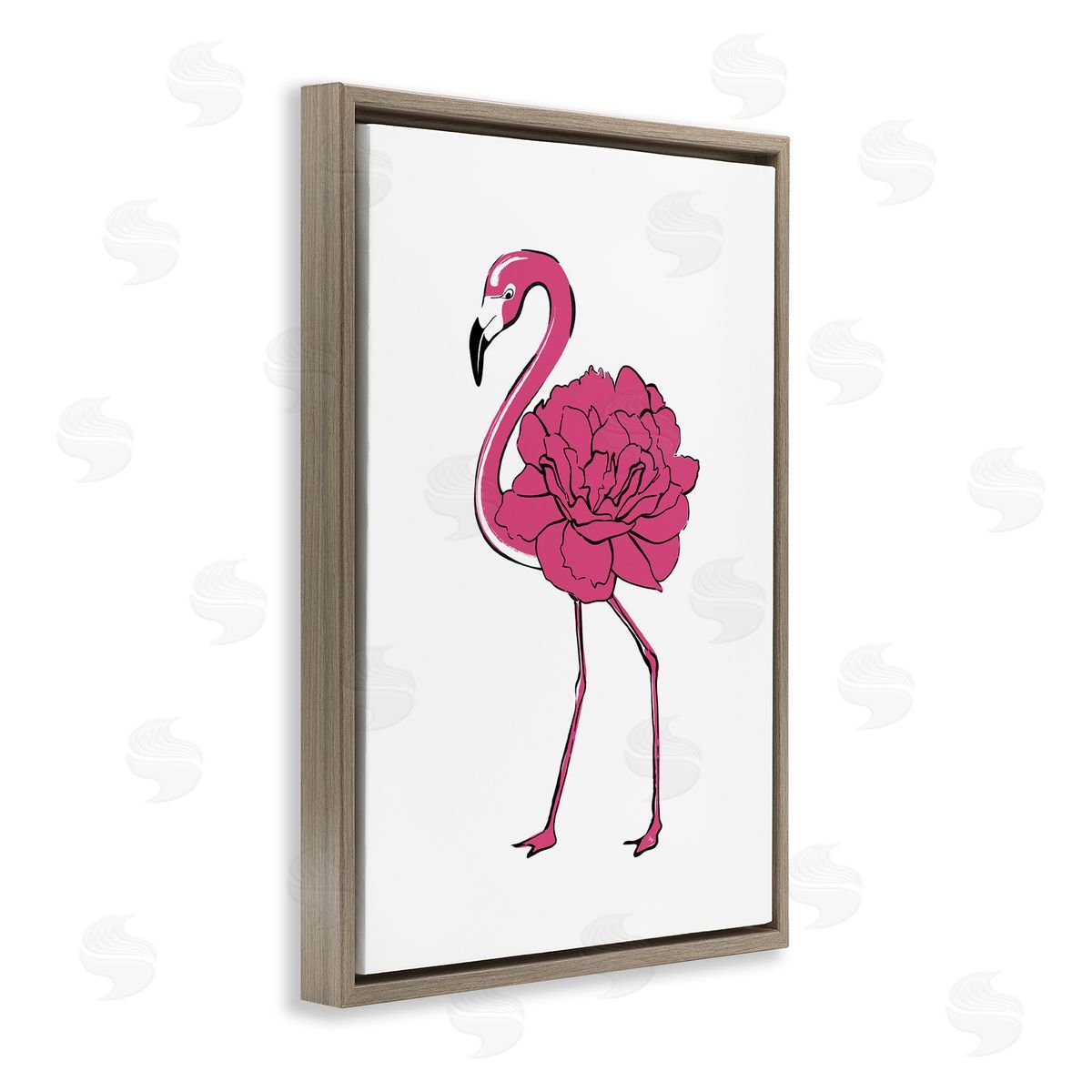 Flamingo Rose Petal Body Brown Floating Frame Canvas Wall Art, Home Decor by Martina Pavlova