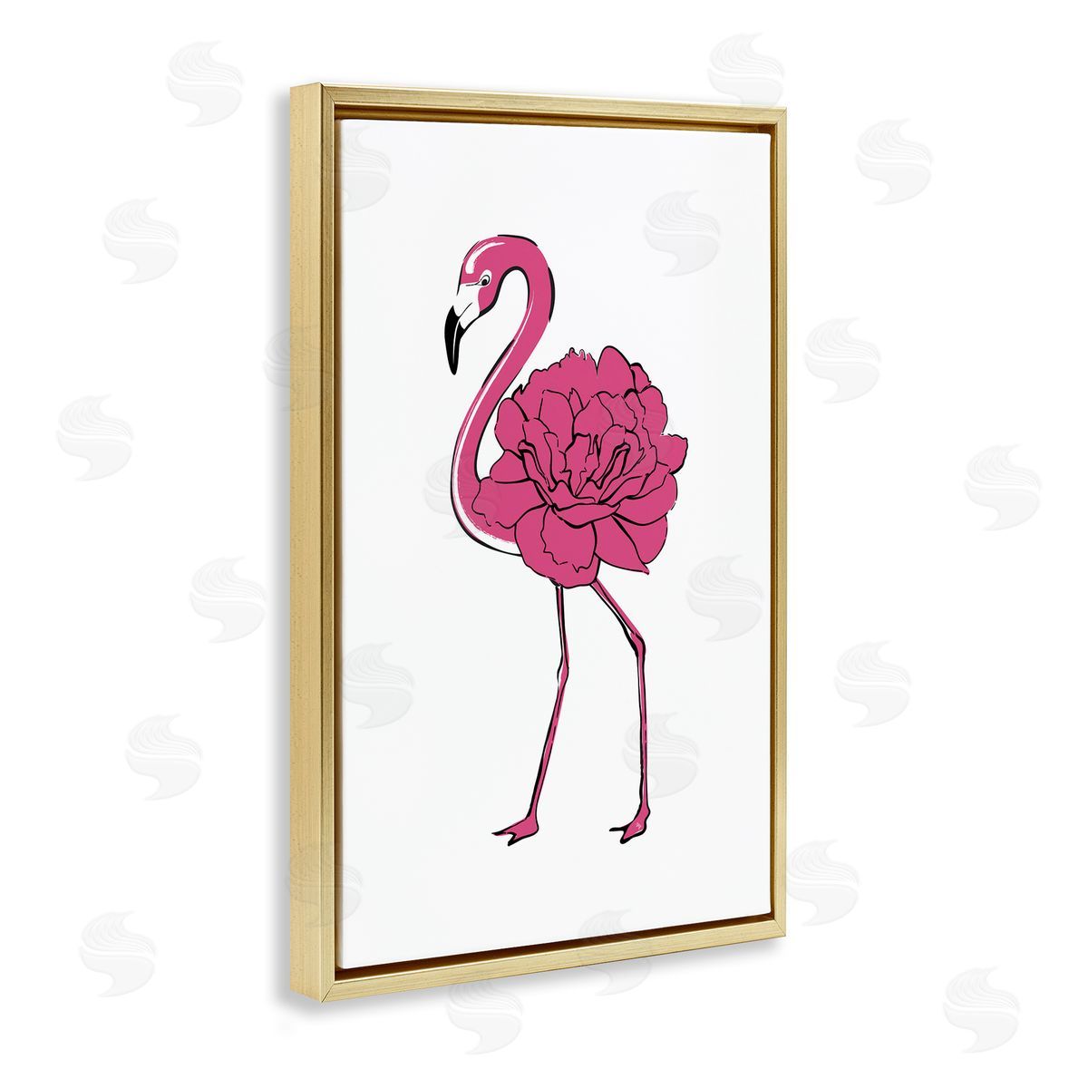 Flamingo Rose Petal Body Gold Floating Frame Canvas Wall Art, Home Decor by Martina Pavlova