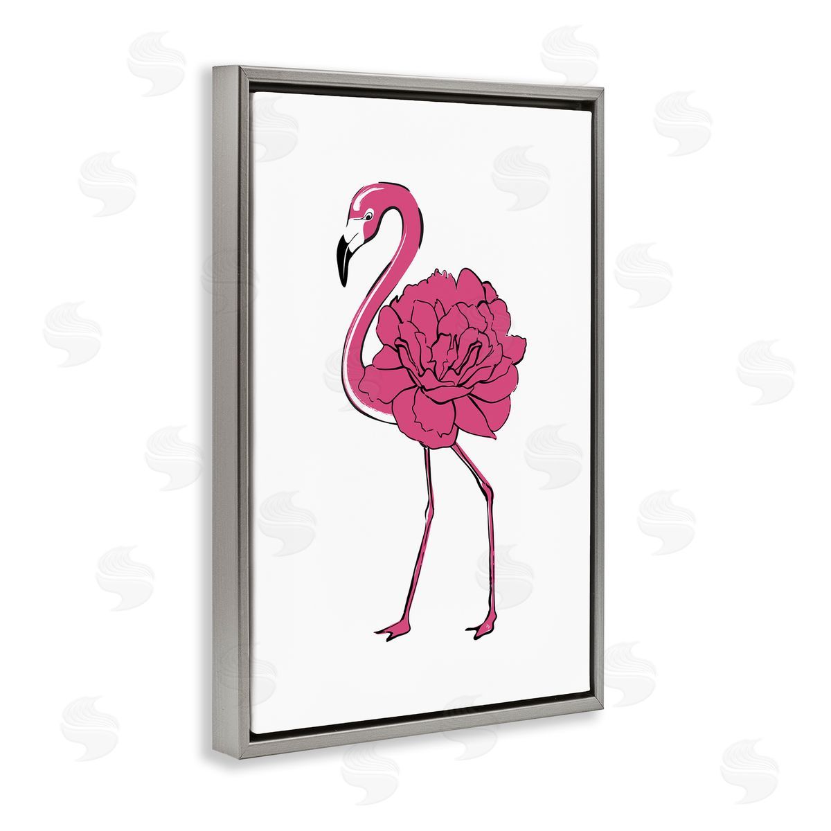 Flamingo Rose Petal Body Grey Floating Frame Canvas Wall Art, Home Decor by Martina Pavlova
