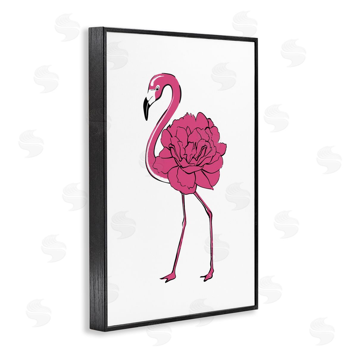 Flamingo Rose Petal Body Black Frame Print Wall Art, Home Decor by Martina Pavlova