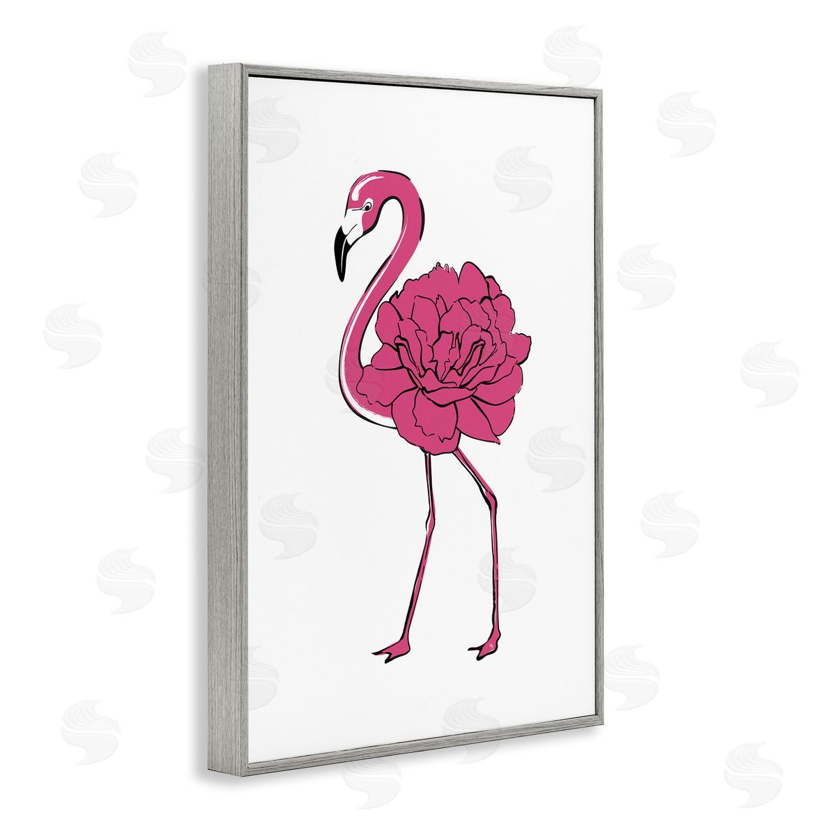 Flamingo Rose Petal Body Grey Frame Print Wall Art, Home Decor by Martina Pavlova