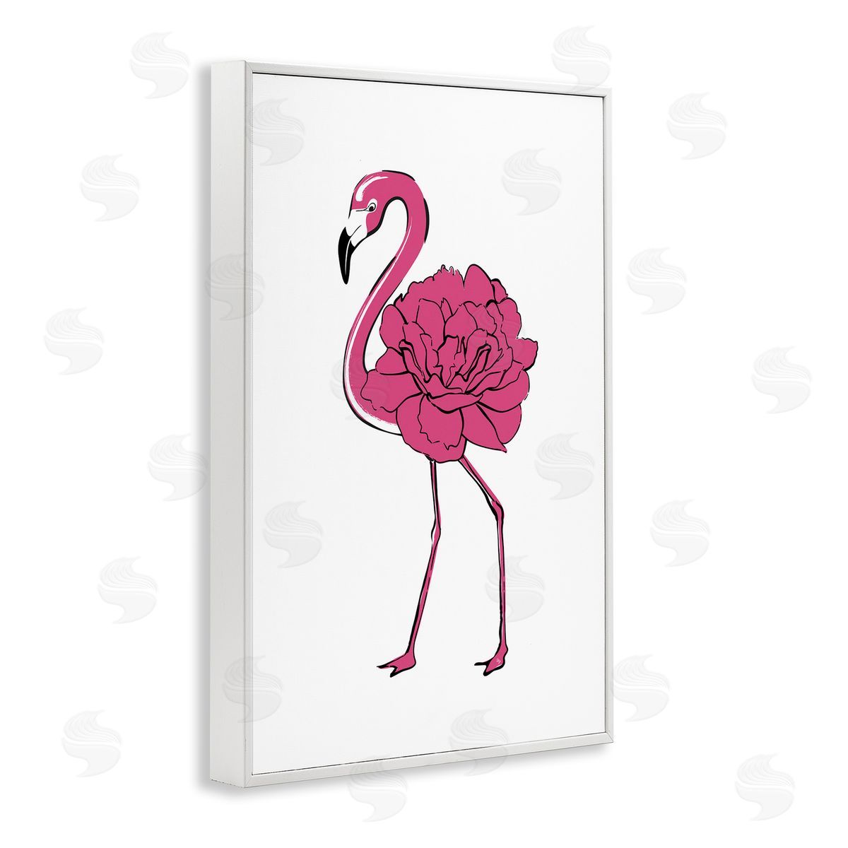Flamingo Rose Petal Body White Frame Print Wall Art, Home Decor by Martina Pavlova