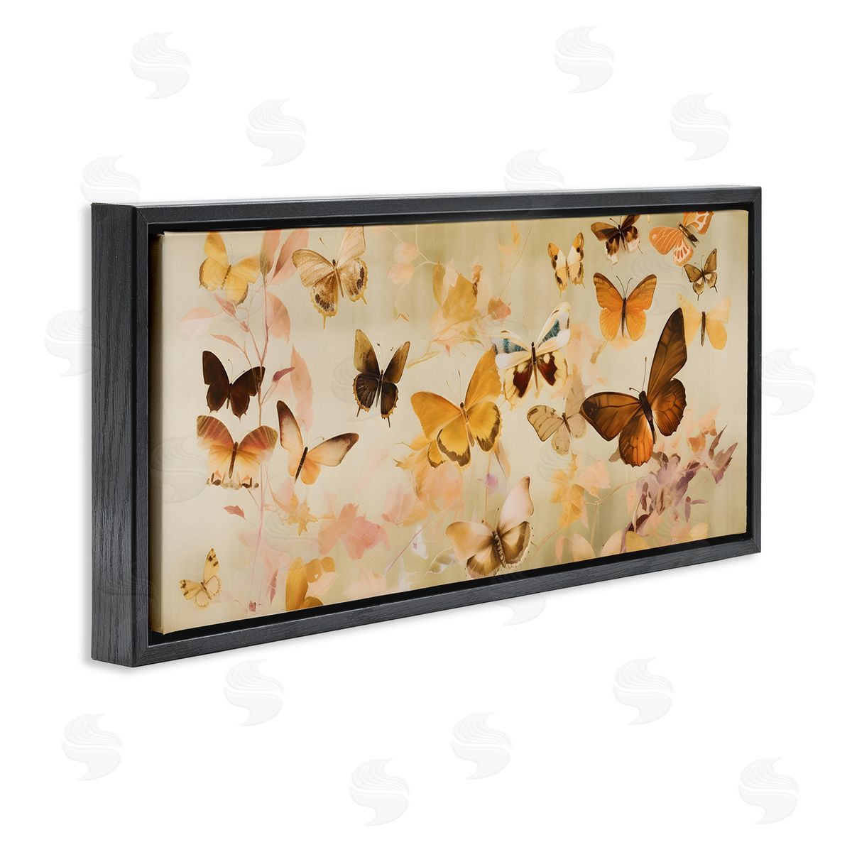 Neutral Butterfly Array Black Floating Frame Canvas Wall Art, Home Decor by Petal Prints Design