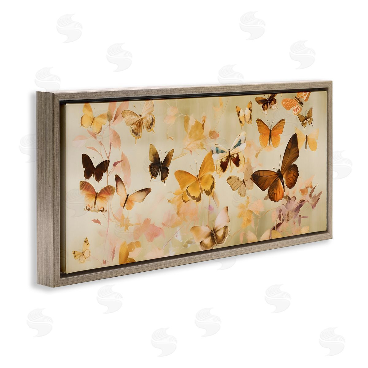 Neutral Butterfly Array Brown Floating Frame Canvas Wall Art, Home Decor by Petal Prints Design