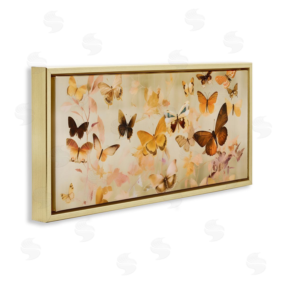 Neutral Butterfly Array Gold Floating Frame Canvas Wall Art, Home Decor by Petal Prints Design