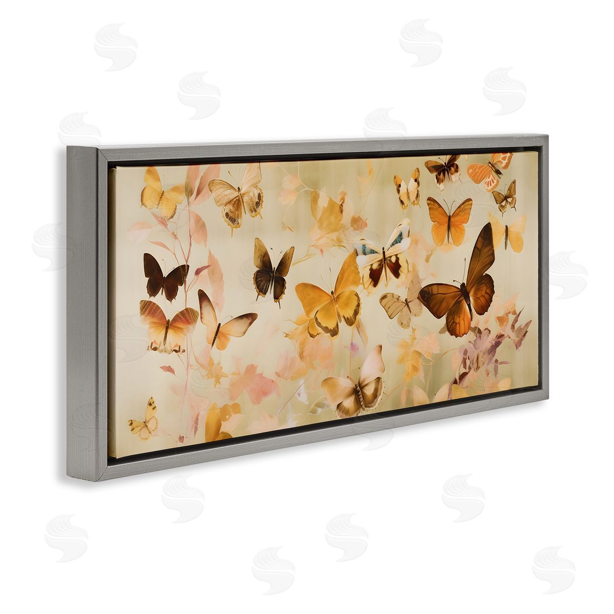 Neutral Butterfly Array Grey Floating Frame Canvas Wall Art, Home Decor by Petal Prints Design