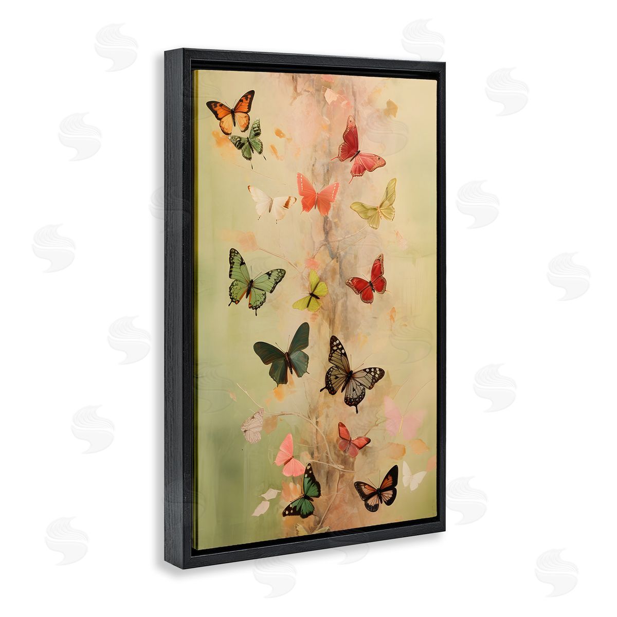 Fluttering Butterfly Array Black Floating Frame Canvas Wall Art, Home Decor by Petal Prints Design