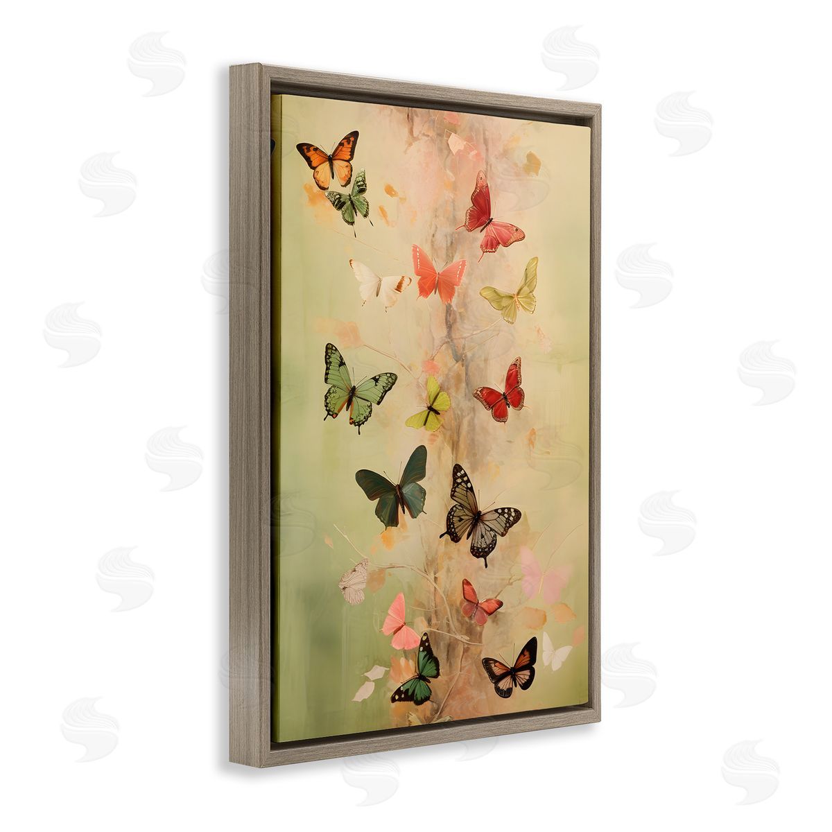 Fluttering Butterfly Array Brown Floating Frame Canvas Wall Art, Home Decor by Petal Prints Design