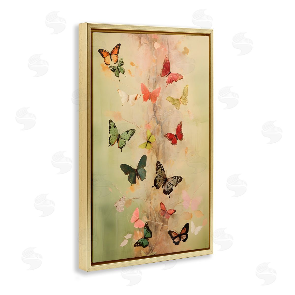 Fluttering Butterfly Array Gold Floating Frame Canvas Wall Art, Home Decor by Petal Prints Design