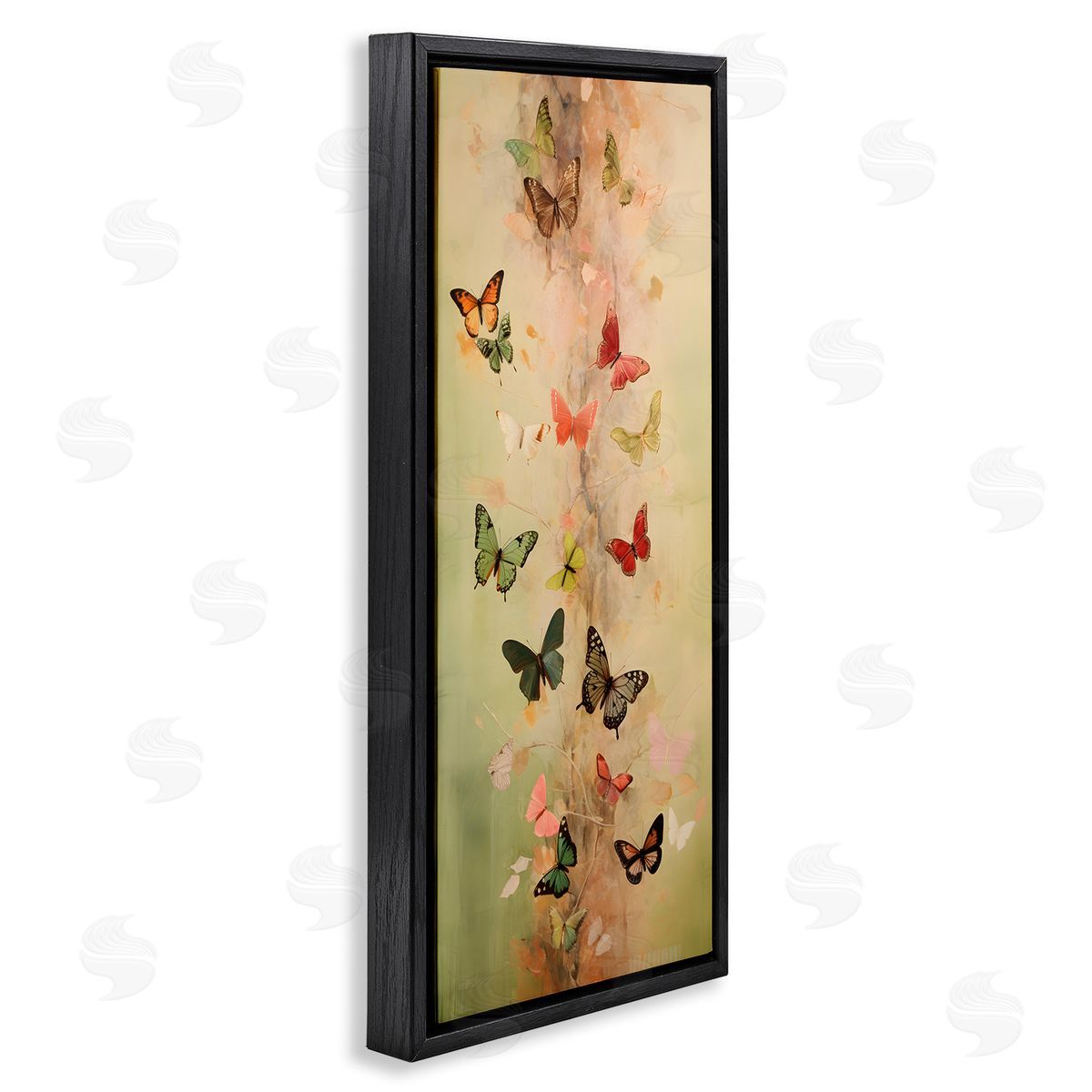 Neutral Butterfly Tower Black Floating Frame Canvas Wall Art, Home Decor by Petal Prints Design