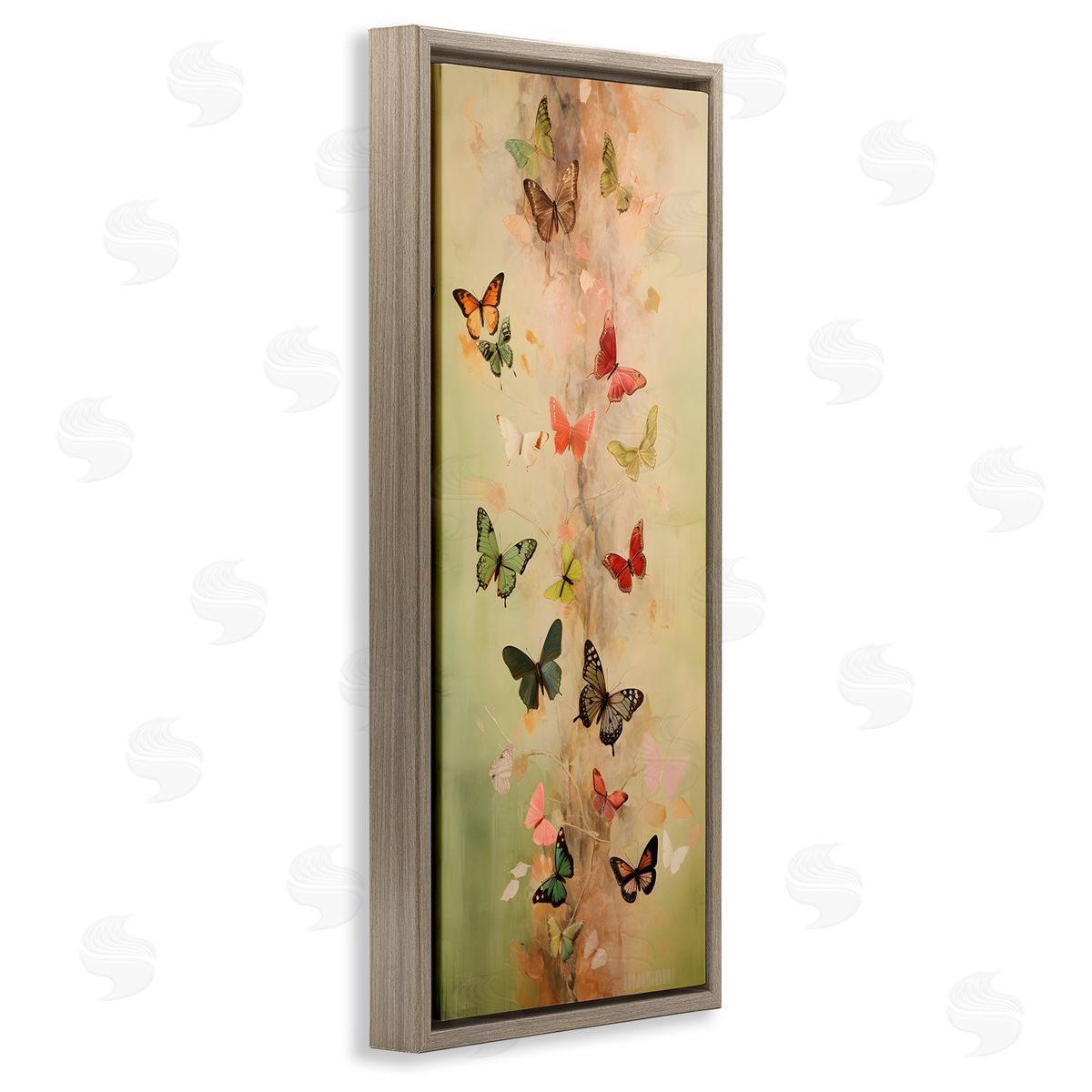 Neutral Butterfly Tower Brown Floating Frame Canvas Wall Art, Home Decor by Petal Prints Design