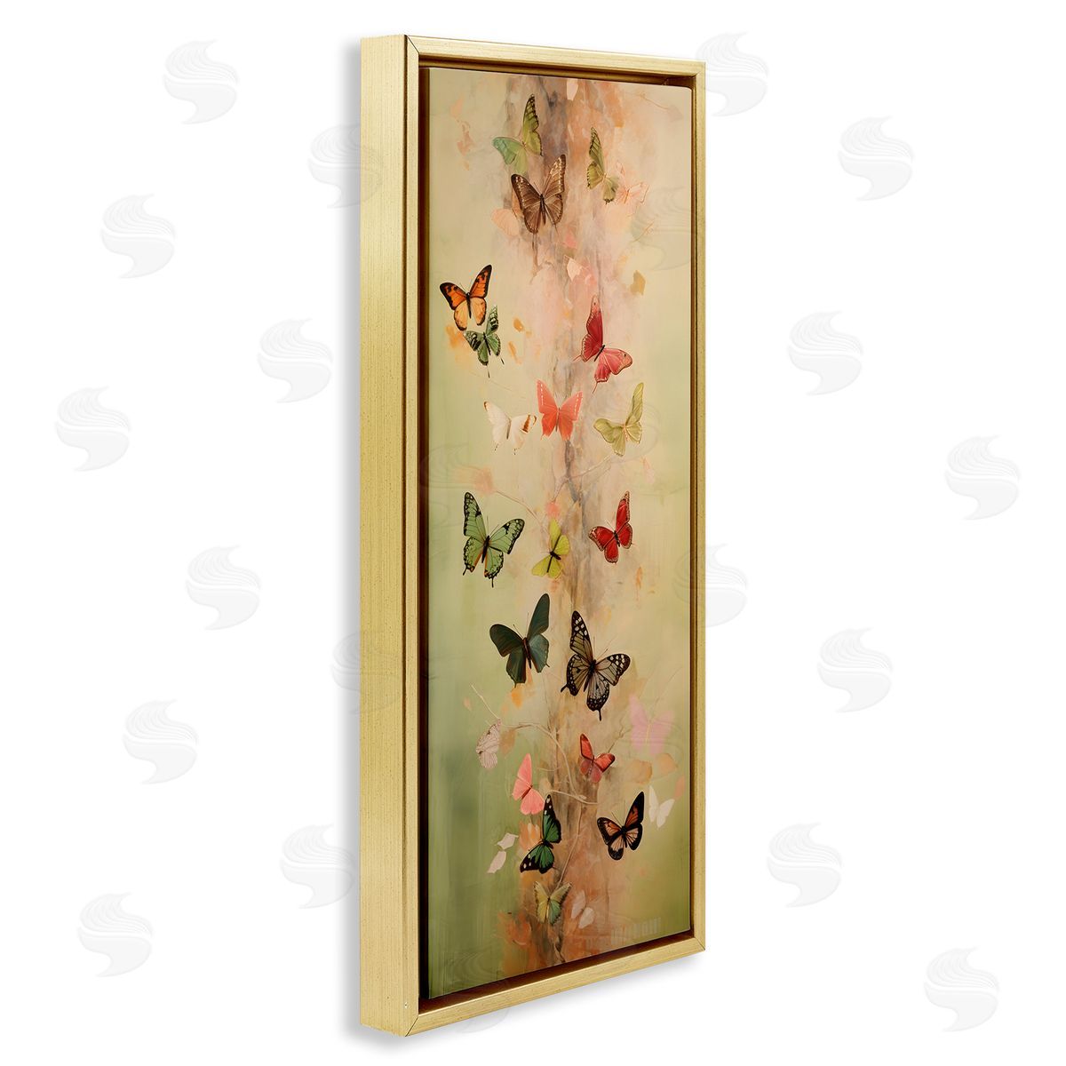 Neutral Butterfly Tower Gold Floating Frame Canvas Wall Art, Home Decor by Petal Prints Design
