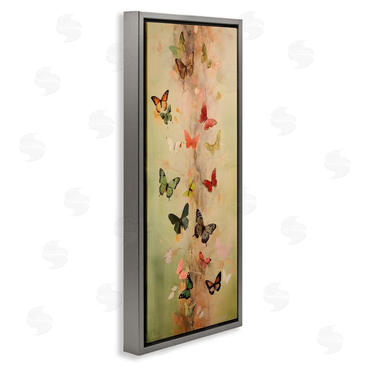 Neutral Butterfly Tower Grey Floating Frame Canvas Wall Art, Home Decor by Petal Prints Design