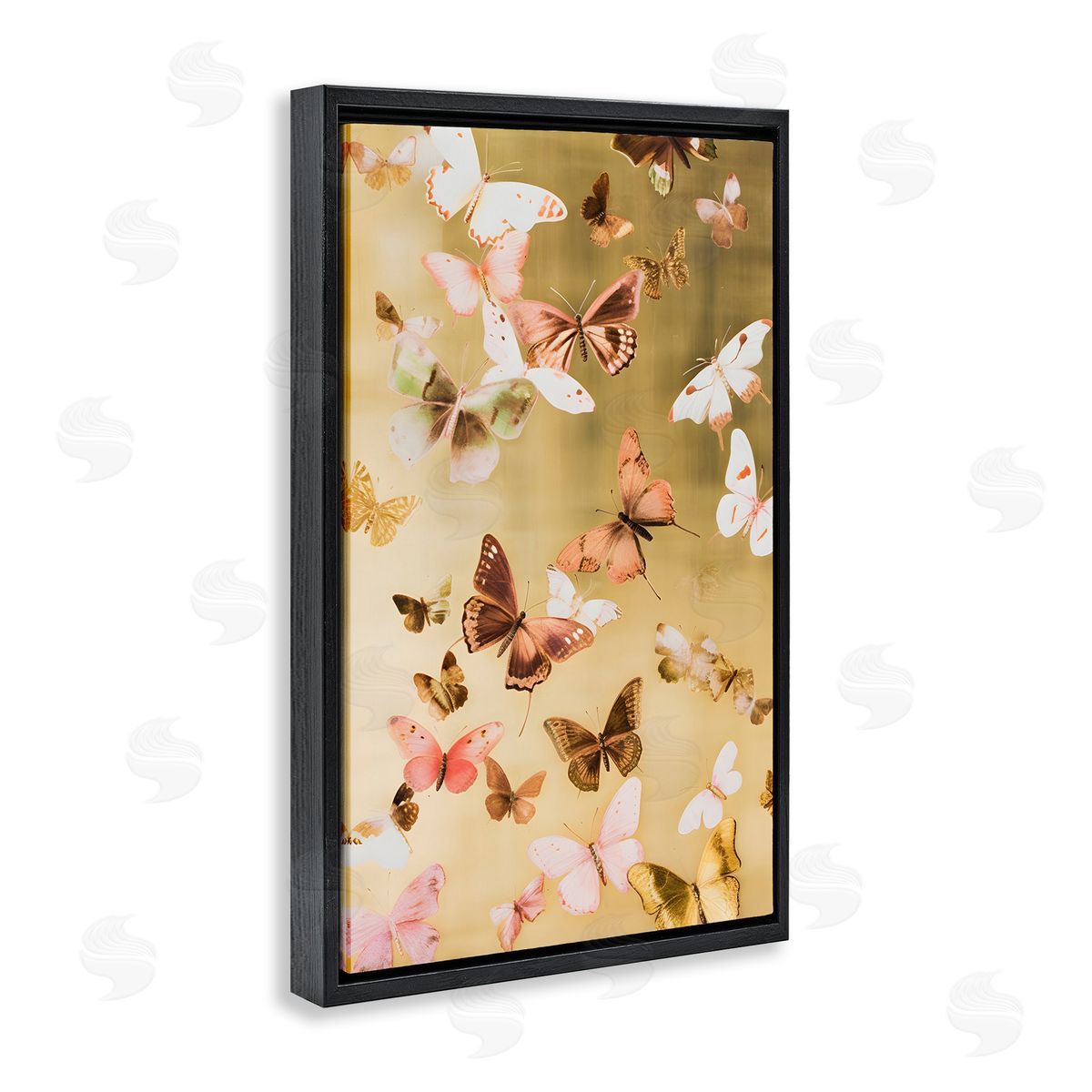 Papillon Butterfly Array Black Floating Frame Canvas Wall Art, Home Decor by Petal Prints Design