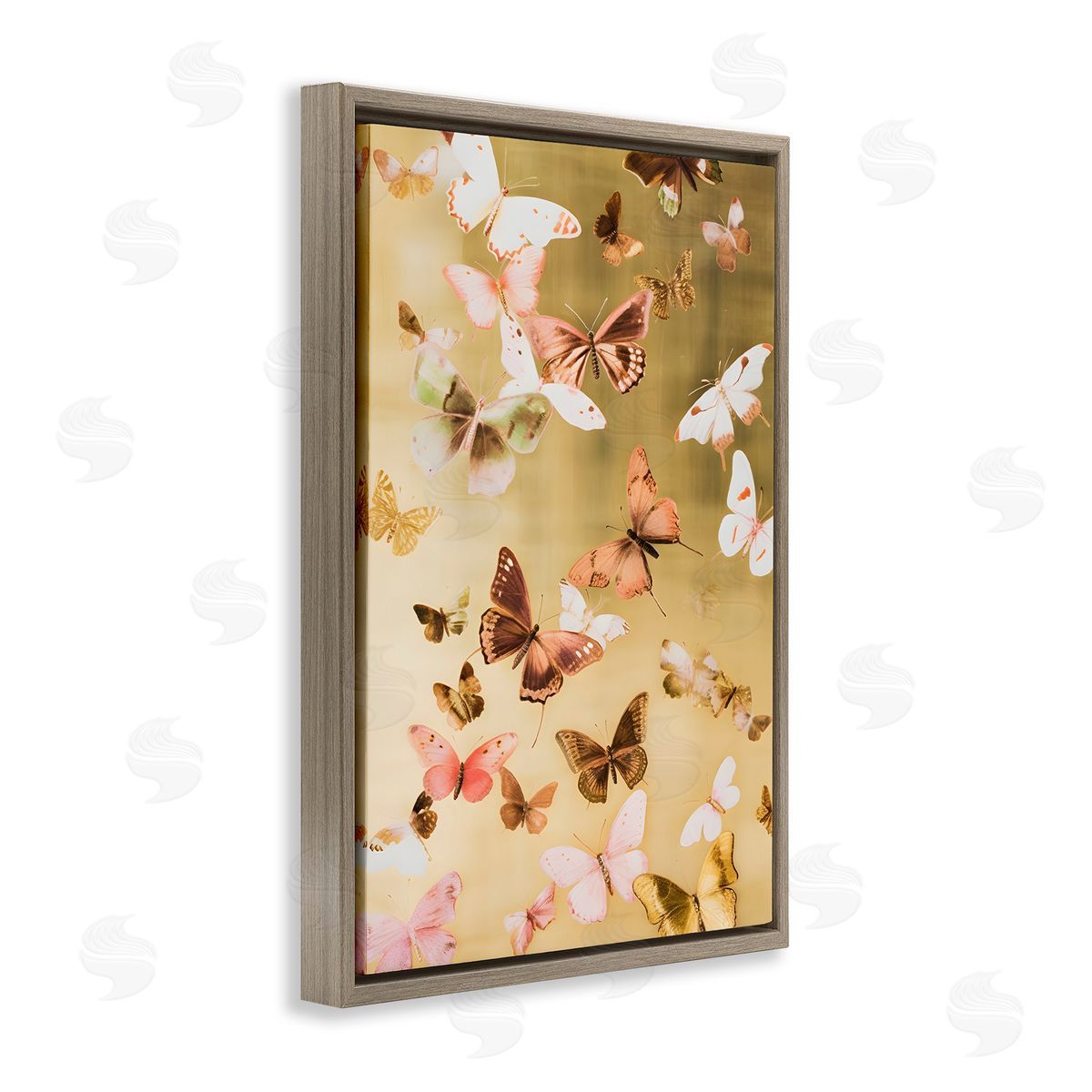 Papillon Butterfly Array Brown Floating Frame Canvas Wall Art, Home Decor by Petal Prints Design