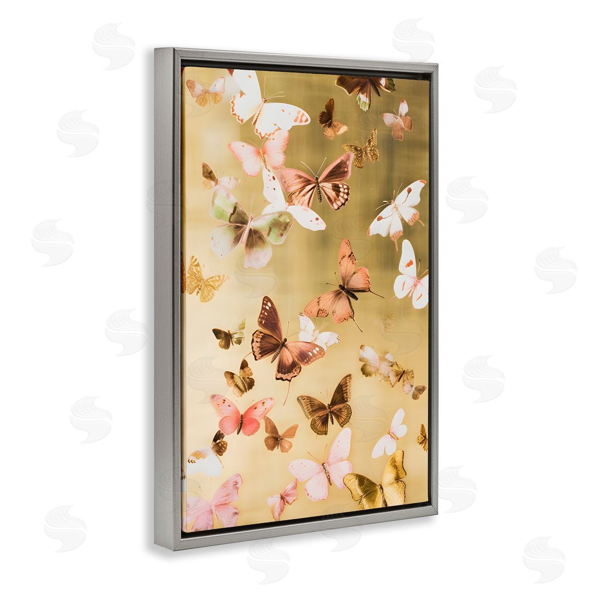 Papillon Butterfly Array Grey Floating Frame Canvas Wall Art, Home Decor by Petal Prints Design