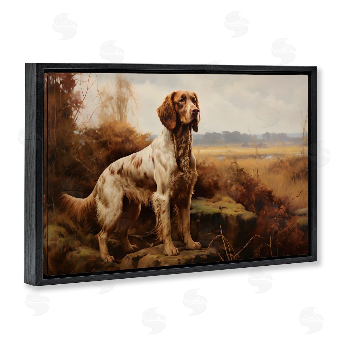 On The Hunt Scenery Black Floating Frame Canvas Wall Art, Home Decor by Petal Prints Design