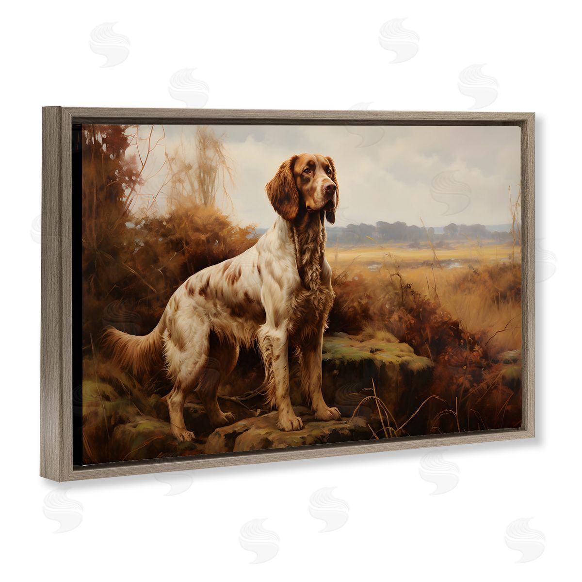 On The Hunt Scenery Brown Floating Frame Canvas Wall Art, Home Decor by Petal Prints Design