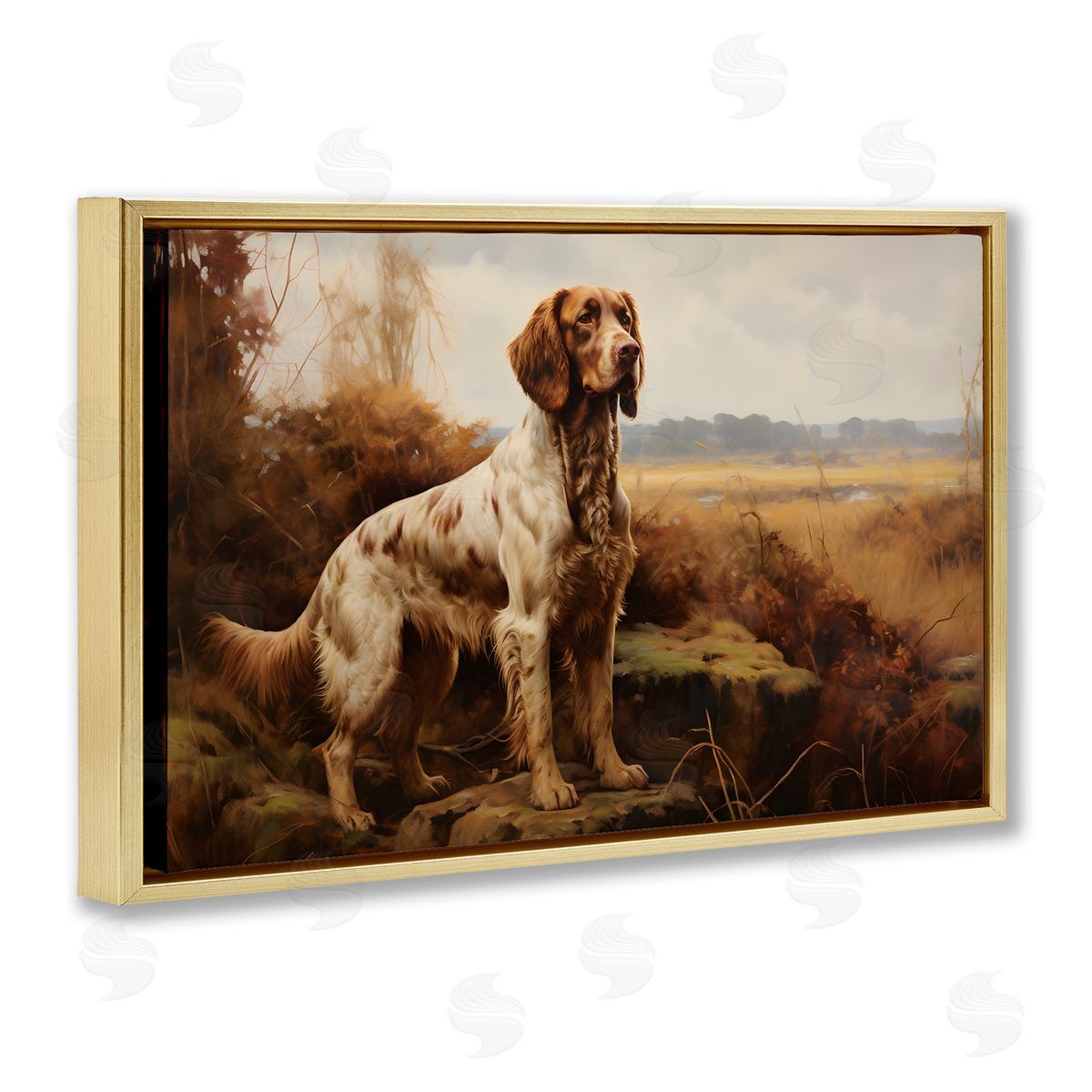 On The Hunt Scenery Gold Floating Frame Canvas Wall Art, Home Decor by Petal Prints Design
