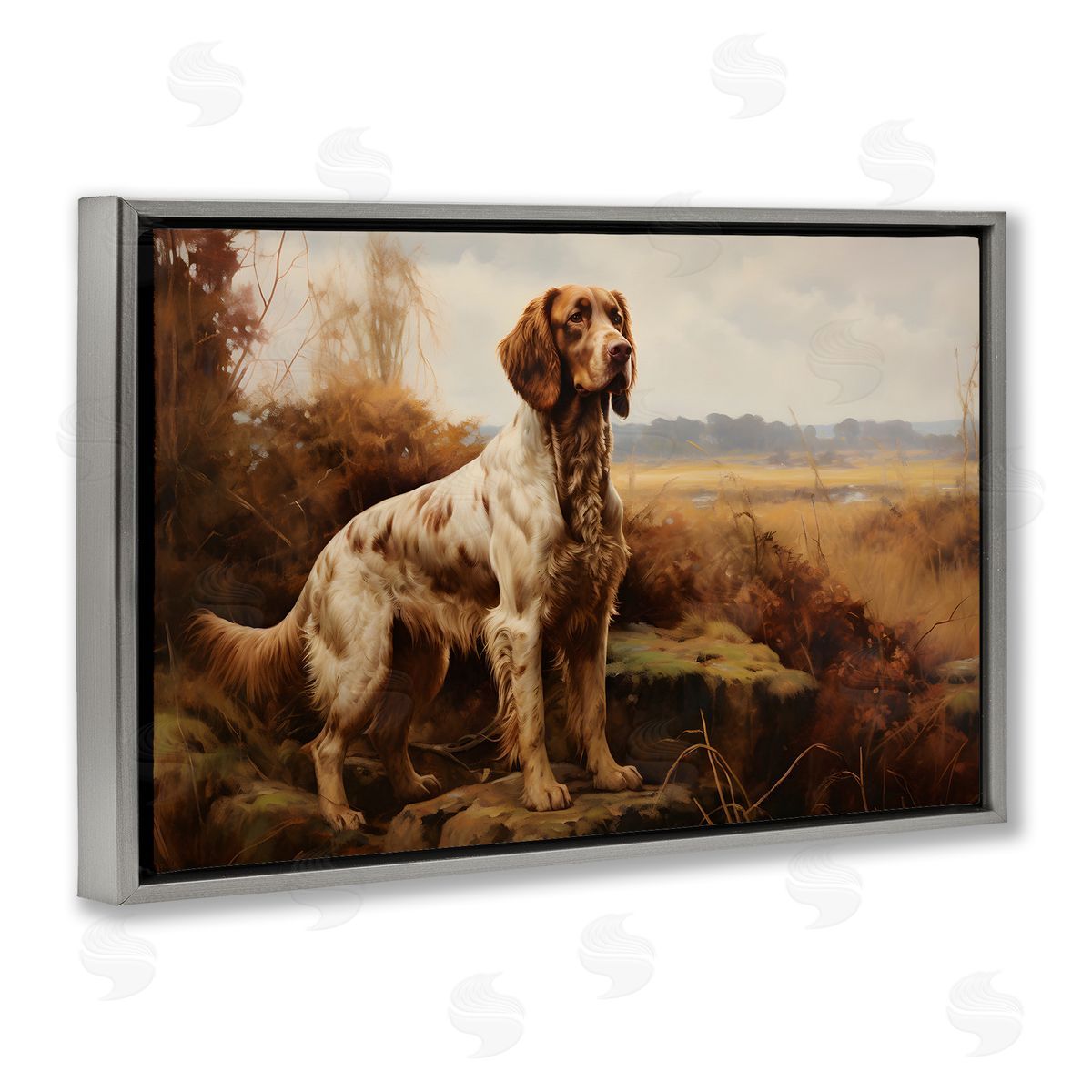 On The Hunt Scenery Grey Floating Frame Canvas Wall Art, Home Decor by Petal Prints Design